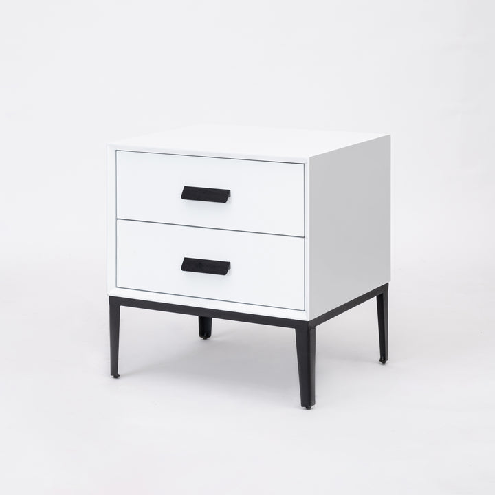 Eco-Friendly Nightstand - Scandinavian Aesthetic Iron-Leg Bedside Table 2-Drawer For Bedroom