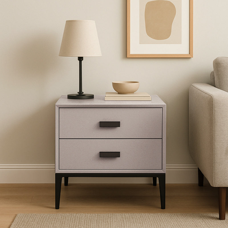 Eco-Friendly Nightstand - Scandinavian Aesthetic Iron-Leg Bedside Table 2-Drawer For Bedroom