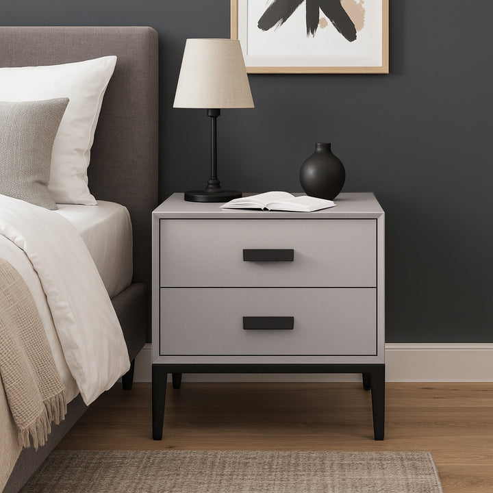 Eco-Friendly Nightstand - Scandinavian Aesthetic Iron-Leg Bedside Table 2-Drawer For Bedroom