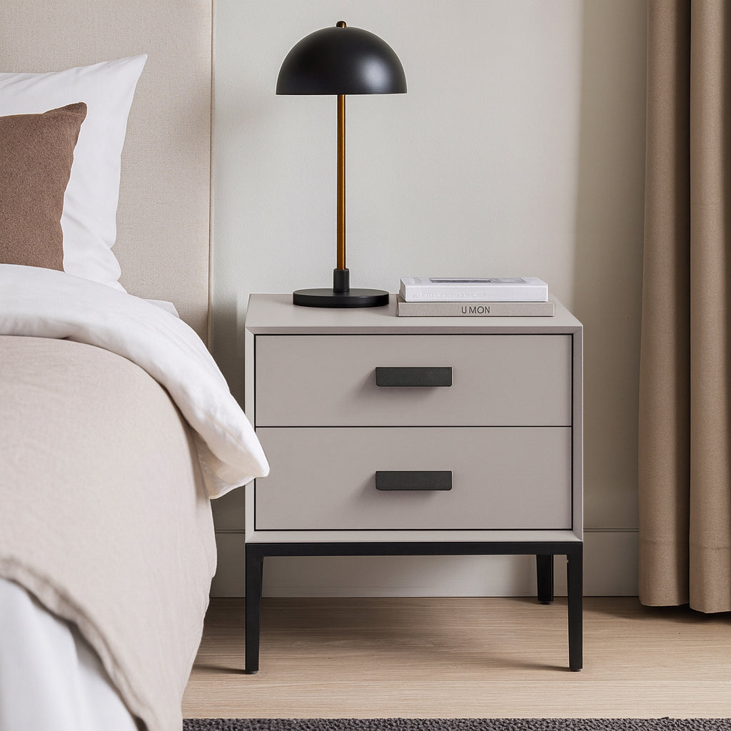 Eco-Friendly Nightstand - Scandinavian Aesthetic Iron-Leg Bedside Table 2-Drawer For Bedroom