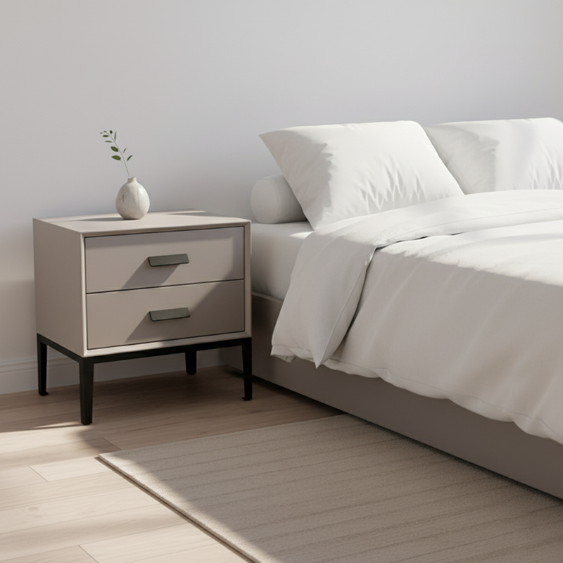 Eco-Friendly Nightstand - Scandinavian Aesthetic Iron-Leg Bedside Table 2-Drawer For Bedroom