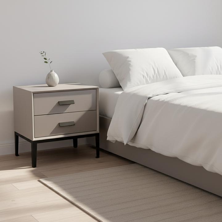 Eco-Friendly Nightstand - Scandinavian Aesthetic Iron-Leg Bedside Table 2-Drawer For Bedroom
