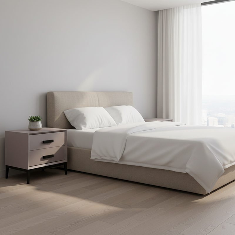 Eco-Friendly Nightstand - Scandinavian Aesthetic Iron-Leg Bedside Table 2-Drawer For Bedroom