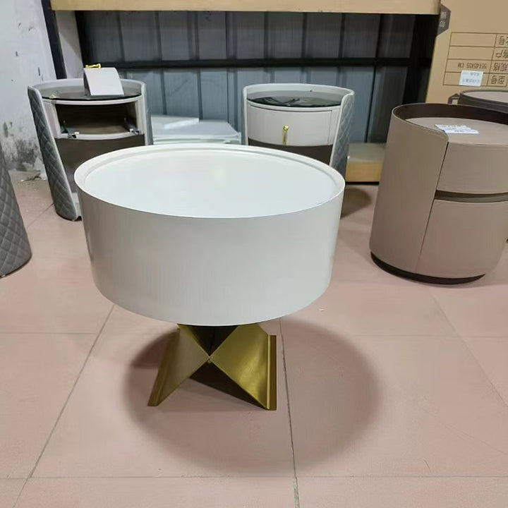 Table de chevet industrielle en bois fumé - panneau en bois massif et table de chevet lisse à 1 tiroir circulaire pour chambre à coucher 