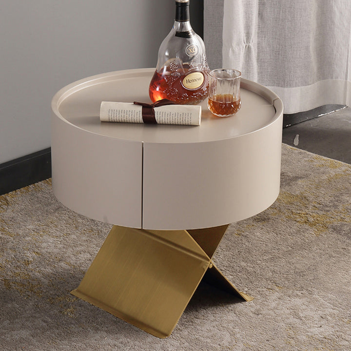 Table de chevet industrielle en bois fumé - panneau en bois massif et table de chevet lisse à 1 tiroir circulaire pour chambre à coucher 