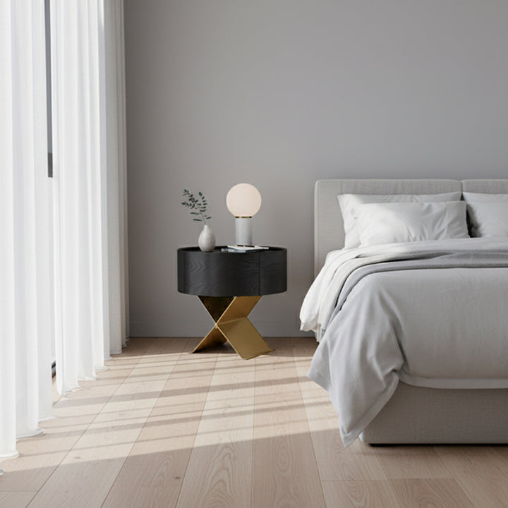 Table de chevet industrielle en bois fumé - panneau en bois massif et table de chevet lisse à 1 tiroir circulaire pour chambre à coucher 