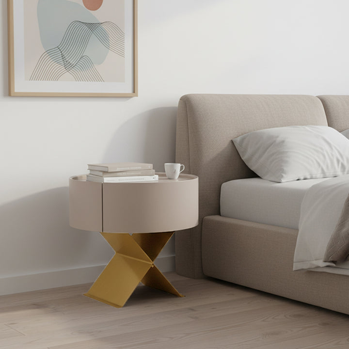 Table de chevet industrielle en bois fumé - panneau en bois massif et table de chevet lisse à 1 tiroir circulaire pour chambre à coucher 