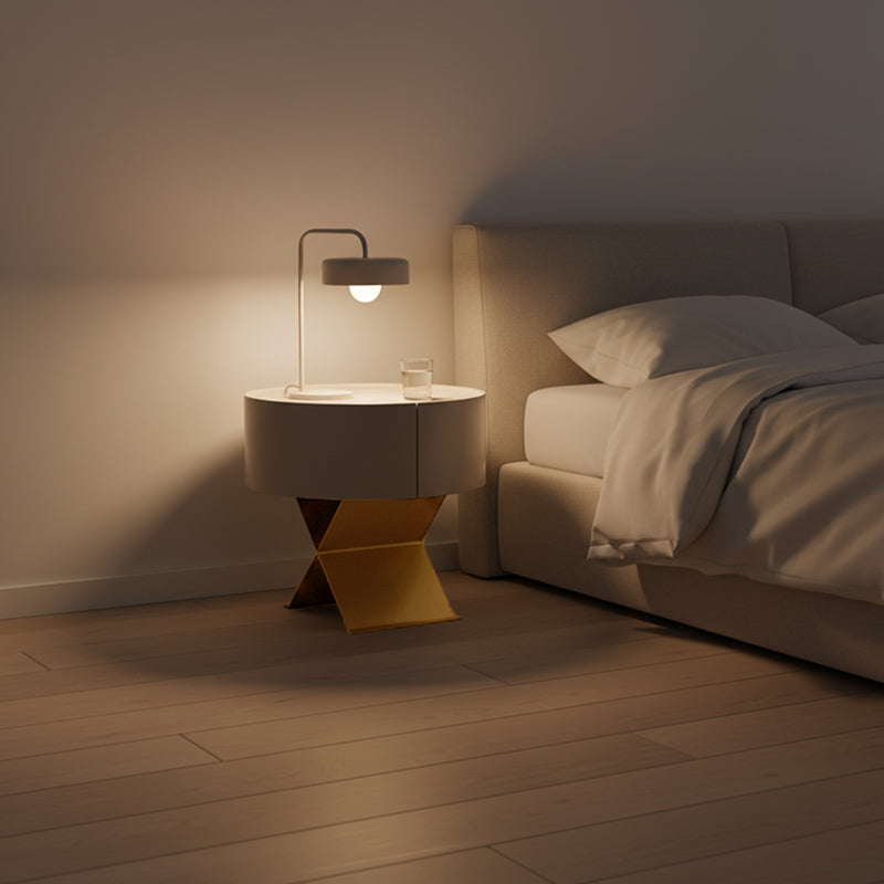 Table de chevet industrielle en bois fumé - panneau en bois massif et table de chevet lisse à 1 tiroir circulaire pour chambre à coucher 