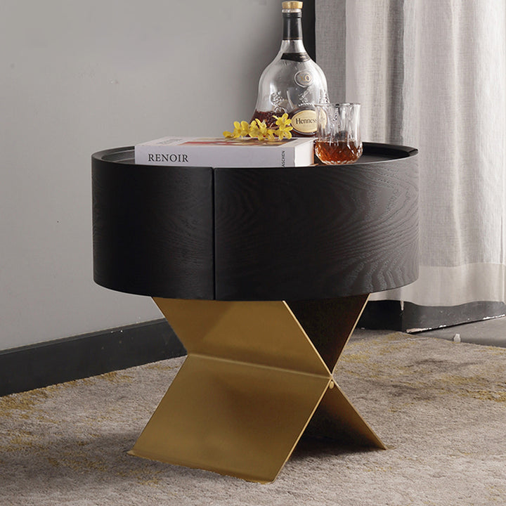 Table de chevet industrielle en bois fumé - panneau en bois massif et table de chevet lisse à 1 tiroir circulaire pour chambre à coucher 