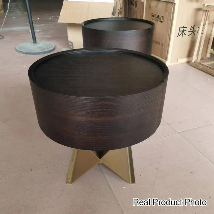 Table de chevet industrielle en bois fumé - panneau en bois massif et table de chevet lisse à 1 tiroir circulaire pour chambre à coucher 