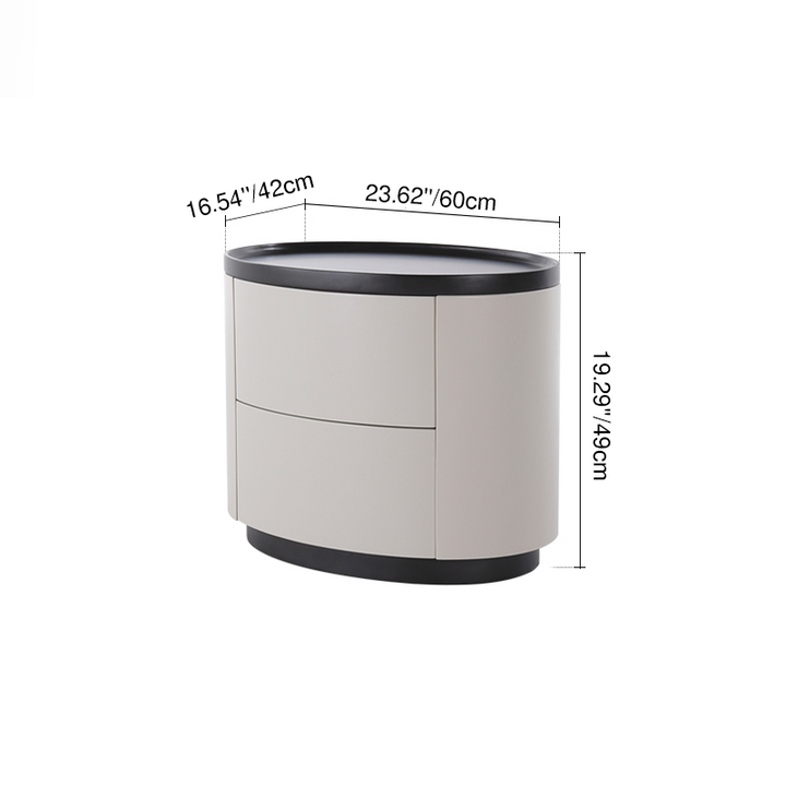 Durable Dual-Material Nightstand - Minimalist Rounded Shape & Organized Storage Bedside Table 2-Drawer For Bedroom