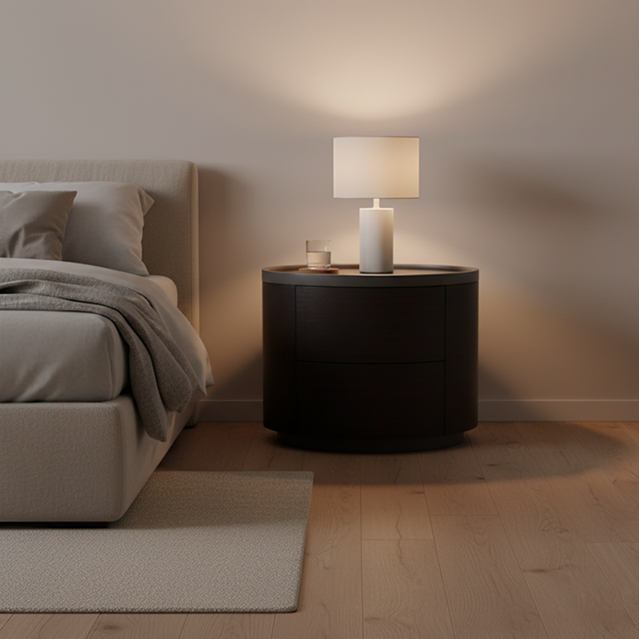 Timeless Vintage Bedside Table - Natural Wood Grain & Organized Double Drawers Nightstand For Bedroom