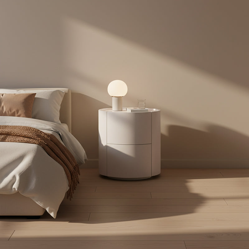 Nordic Abgerundeter Nachttisch - Robuste Bauweise &amp; Minimalistische Weiche Textur Nachttisch 2-Schubladen Für Schlafzimmer 