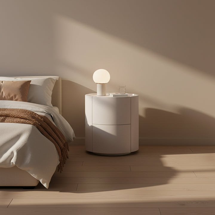 Nordic Rounded Cabinet Nightstand - Sturdy Build & Minimalist Soft Texture Bedside Table 2-Drawer For Bedroom