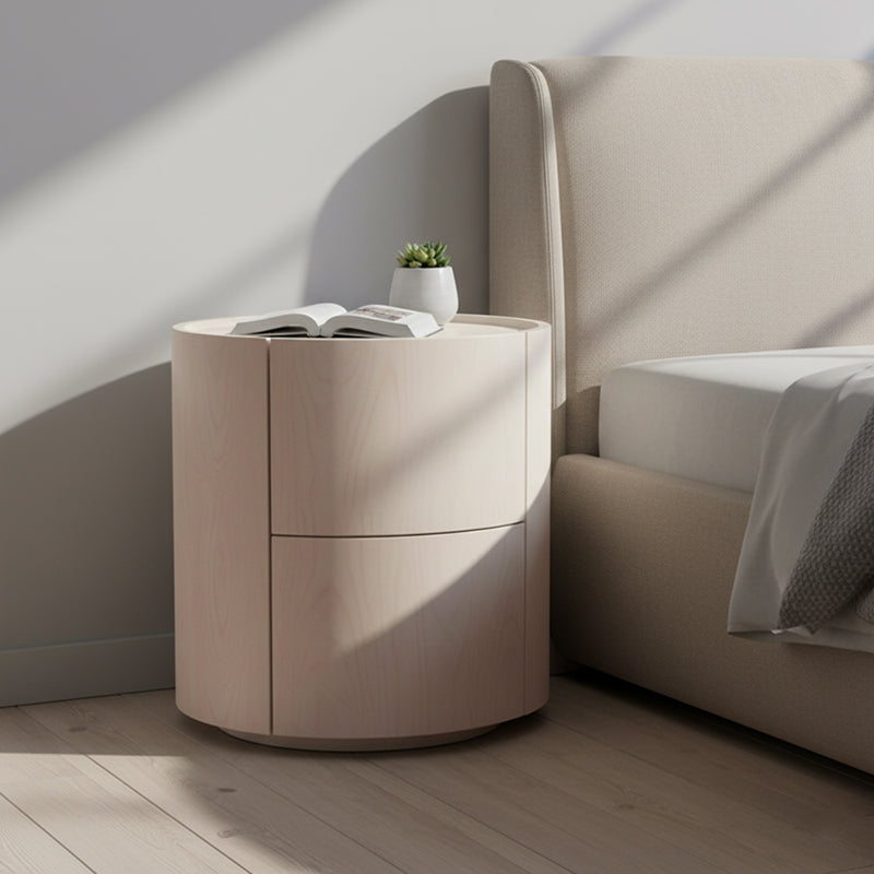 Nordic Abgerundeter Nachttisch - Robuste Bauweise &amp; Minimalistische Weiche Textur Nachttisch 2-Schubladen Für Schlafzimmer 