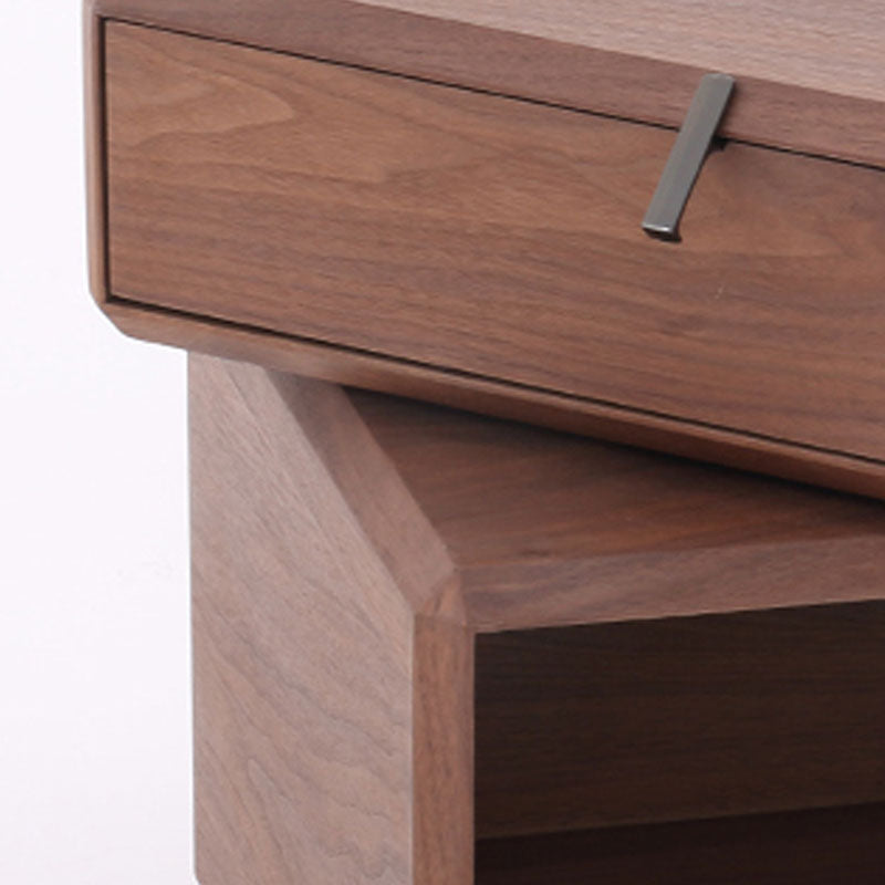 Retro Rotatable Wood Nightstand - Rotatable Top &amp; Classified Storage Layout Bedside Table 1-Drawer For Bedroom