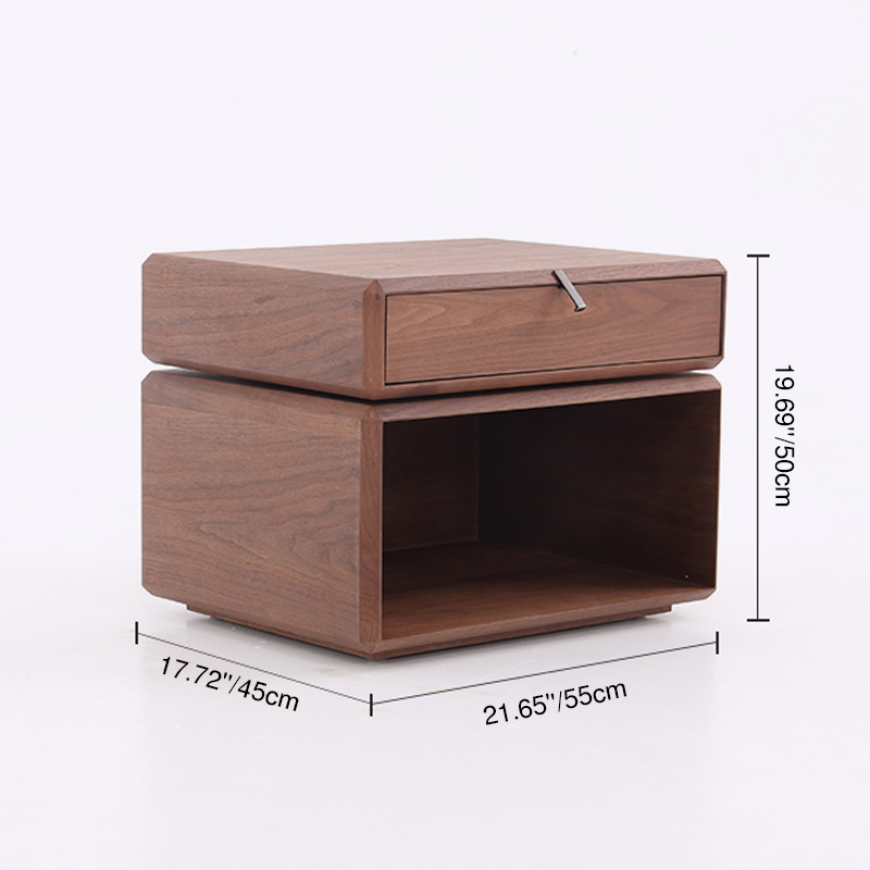 Retro Rotatable Wood Nightstand - Rotatable Top &amp; Classified Storage Layout Bedside Table 1-Drawer For Bedroom