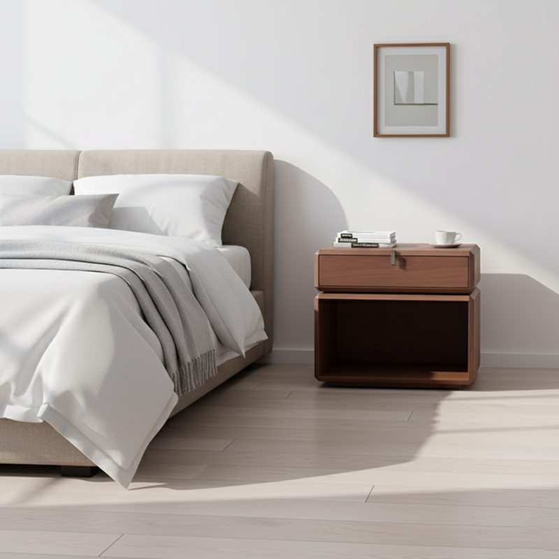 Retro Rotatable Wood Nightstand - Rotatable Top &amp; Classified Storage Layout Bedside Table 1-Drawer For Bedroom
