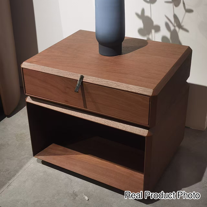 Retro Rotatable Wood Nightstand - Rotatable Top &amp; Classified Storage Layout Bedside Table 1-Drawer For Bedroom