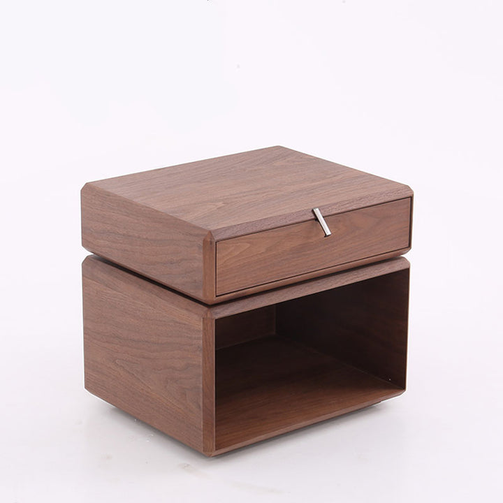 Retro Rotatable Wood Nightstand - Rotatable Top &amp; Classified Storage Layout Bedside Table 1-Drawer For Bedroom