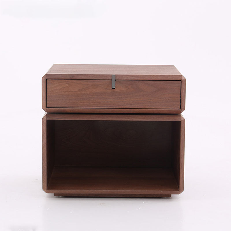 Retro Rotatable Wood Nightstand - Rotatable Top &amp; Classified Storage Layout Bedside Table 1-Drawer For Bedroom