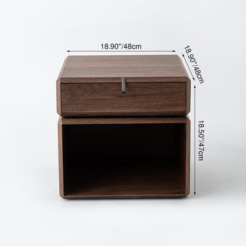 Retro Rotatable Wood Nightstand - Rotatable Top &amp; Classified Storage Layout Bedside Table 1-Drawer For Bedroom