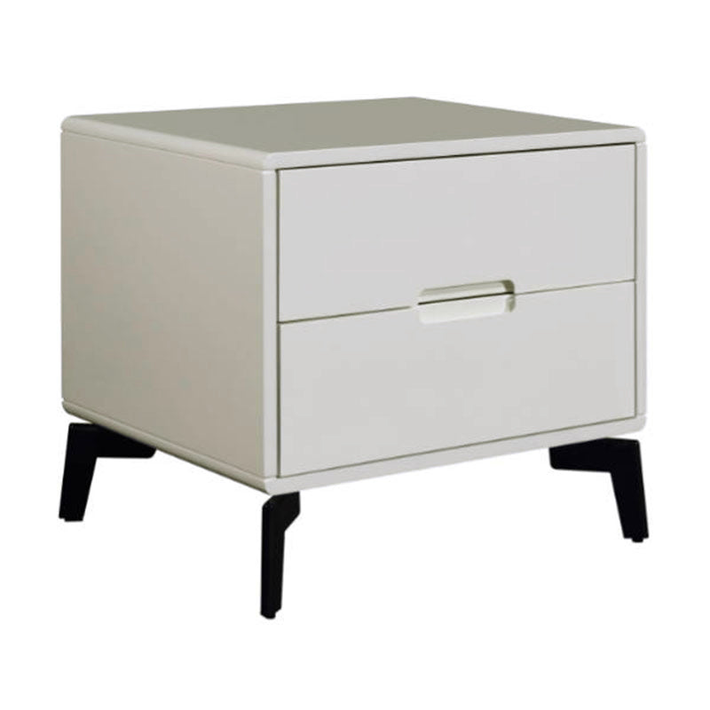 Modern Minimalist Carbon Steel Frame Nightstand - Lacquered Veneered Plywood 2-Drawers Bedside Table For Bedroom