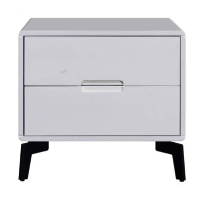 Modern Minimalist Carbon Steel Frame Nightstand - Lacquered Veneered Plywood 2-Drawers Bedside Table For Bedroom