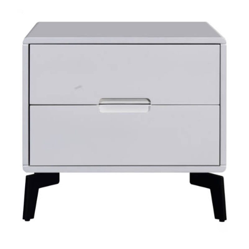 Modern Minimalist Carbon Steel Frame Nightstand - Lacquered Veneered Plywood 2-Drawers Bedside Table For Bedroom