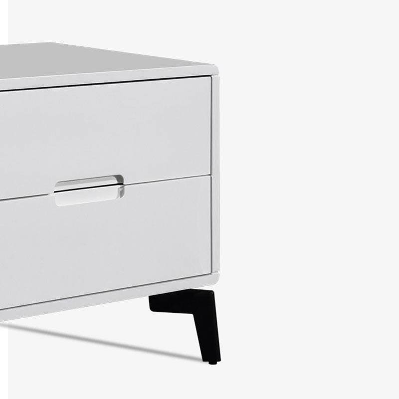 Modern Minimalist Carbon Steel Frame Nightstand - Lacquered Veneered Plywood 2-Drawers Bedside Table For Bedroom