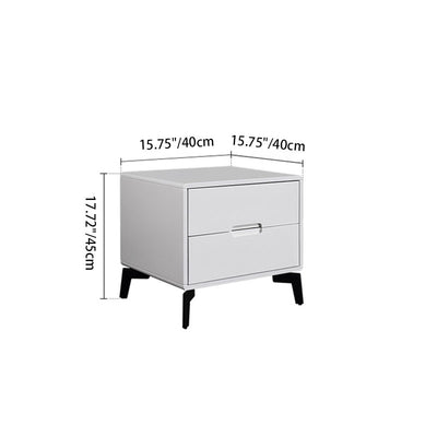 Modern Minimalist Carbon Steel Frame Nightstand - Lacquered Veneered Plywood 2-Drawers Bedside Table For Bedroom