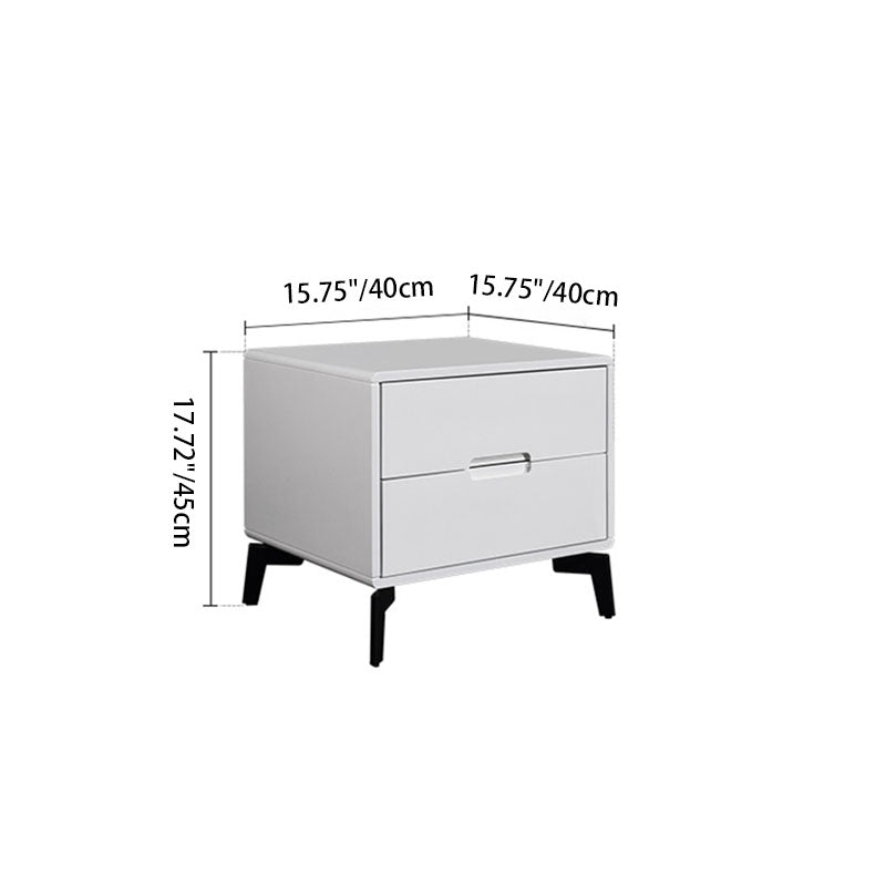 Modern Minimalist Carbon Steel Frame Nightstand - Lacquered Veneered Plywood 2-Drawers Bedside Table For Bedroom