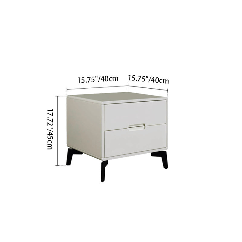 Modern Minimalist Carbon Steel Frame Nightstand - Lacquered Veneered Plywood 2-Drawers Bedside Table For Bedroom