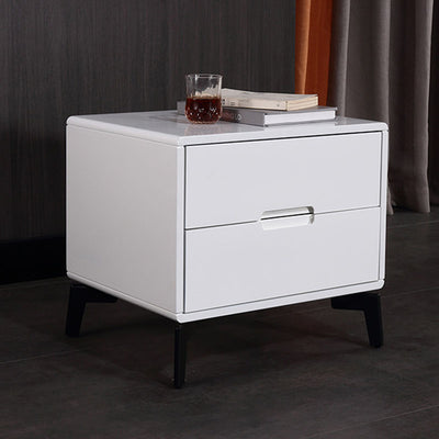 Modern Minimalist Carbon Steel Frame Nightstand - Lacquered Veneered Plywood 2-Drawers Bedside Table For Bedroom