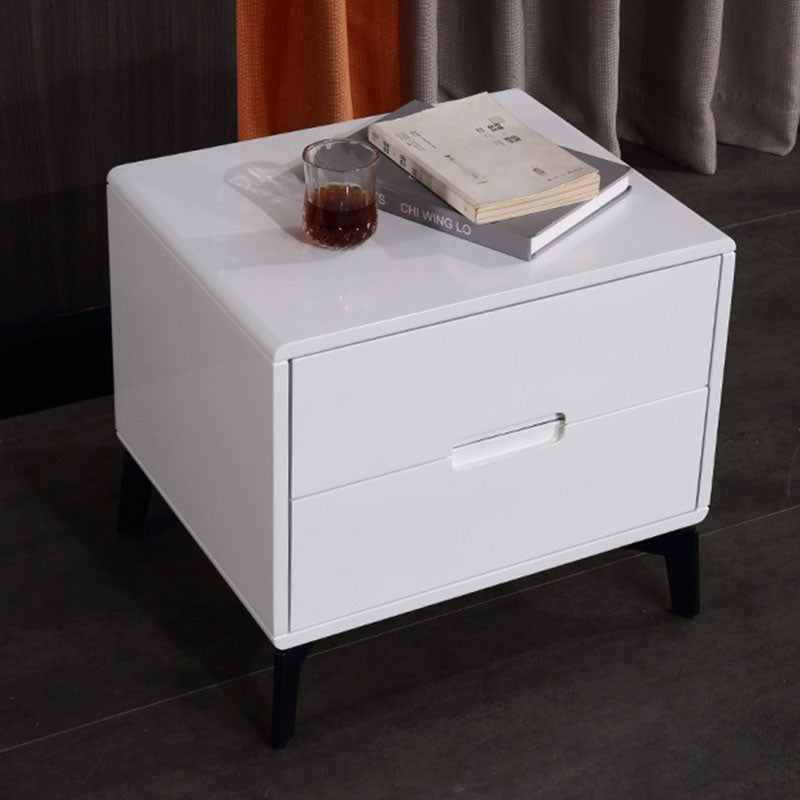Modern Minimalist Carbon Steel Frame Nightstand - Lacquered Veneered Plywood 2-Drawers Bedside Table For Bedroom