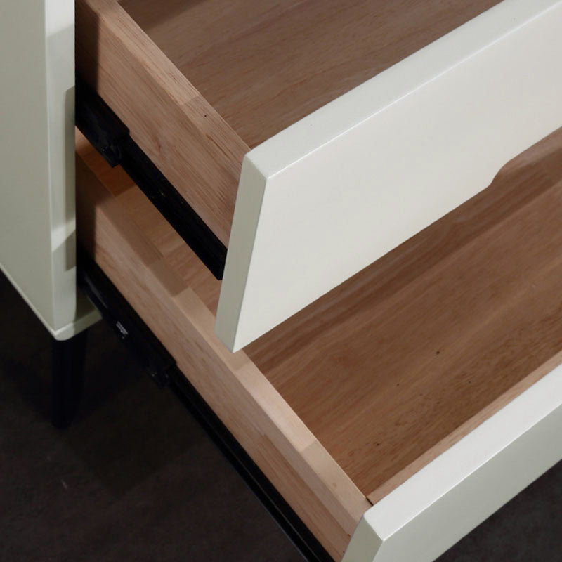 Modern Minimalist Carbon Steel Frame Nightstand - Lacquered Veneered Plywood 2-Drawers Bedside Table For Bedroom