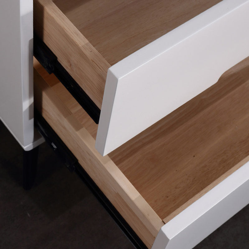 Modern Minimalist Carbon Steel Frame Nightstand - Lacquered Veneered Plywood 2-Drawers Bedside Table For Bedroom