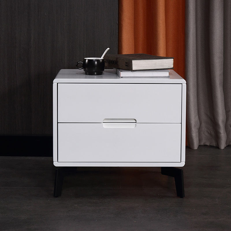 Modern Minimalist Carbon Steel Frame Nightstand - Lacquered Veneered Plywood 2-Drawers Bedside Table For Bedroom
