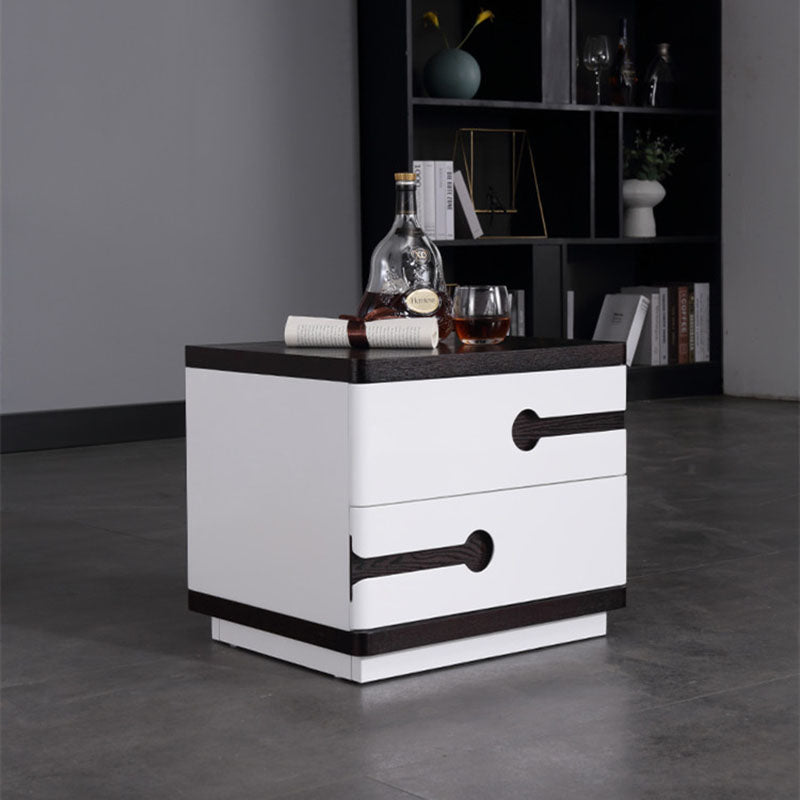 Contemporary Scandinavian Veneered Plywood Bedside Table - Two Drawer Walnut White Contrast Nightstand For Bedroom