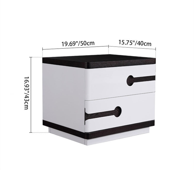 Contemporary Scandinavian Veneered Plywood Bedside Table - Two Drawer Walnut White Contrast Nightstand For Bedroom