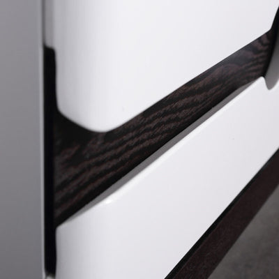 Contemporary Scandinavian Veneered Plywood Bedside Table - Two Drawer Walnut White Contrast Nightstand For Bedroom