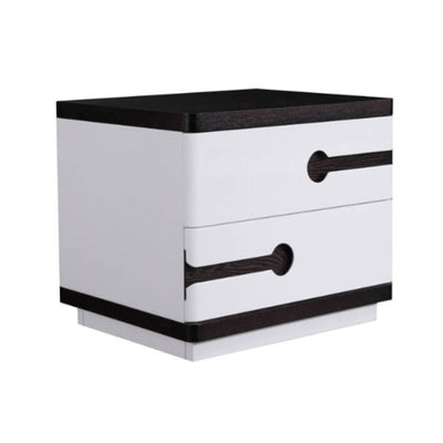 Contemporary Scandinavian Veneered Plywood Bedside Table - Two Drawer Walnut White Contrast Nightstand For Bedroom