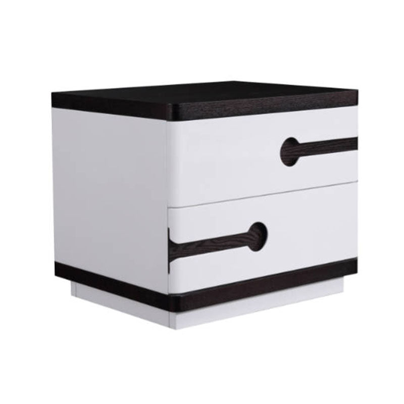 Contemporary Scandinavian Veneered Plywood Bedside Table - Two Drawer Walnut White Contrast Nightstand For Bedroom