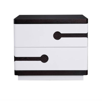 Contemporary Scandinavian Veneered Plywood Bedside Table - Two Drawer Walnut White Contrast Nightstand For Bedroom