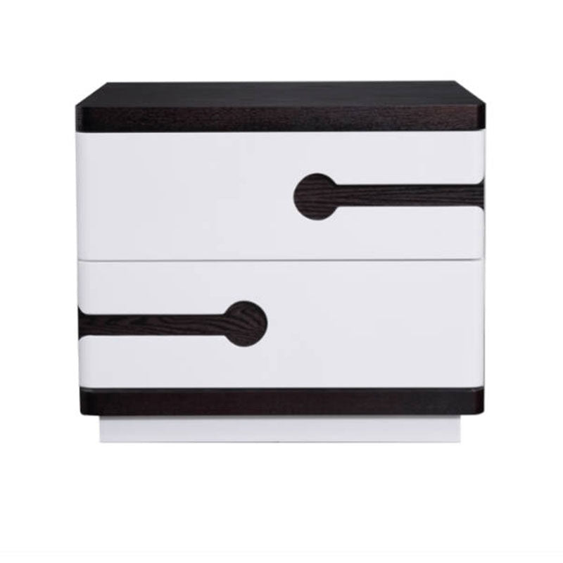 Contemporary Scandinavian Veneered Plywood Bedside Table - Two Drawer Walnut White Contrast Nightstand For Bedroom