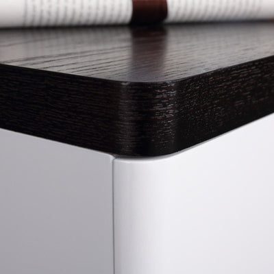 Contemporary Scandinavian Veneered Plywood Bedside Table - Two Drawer Walnut White Contrast Nightstand For Bedroom