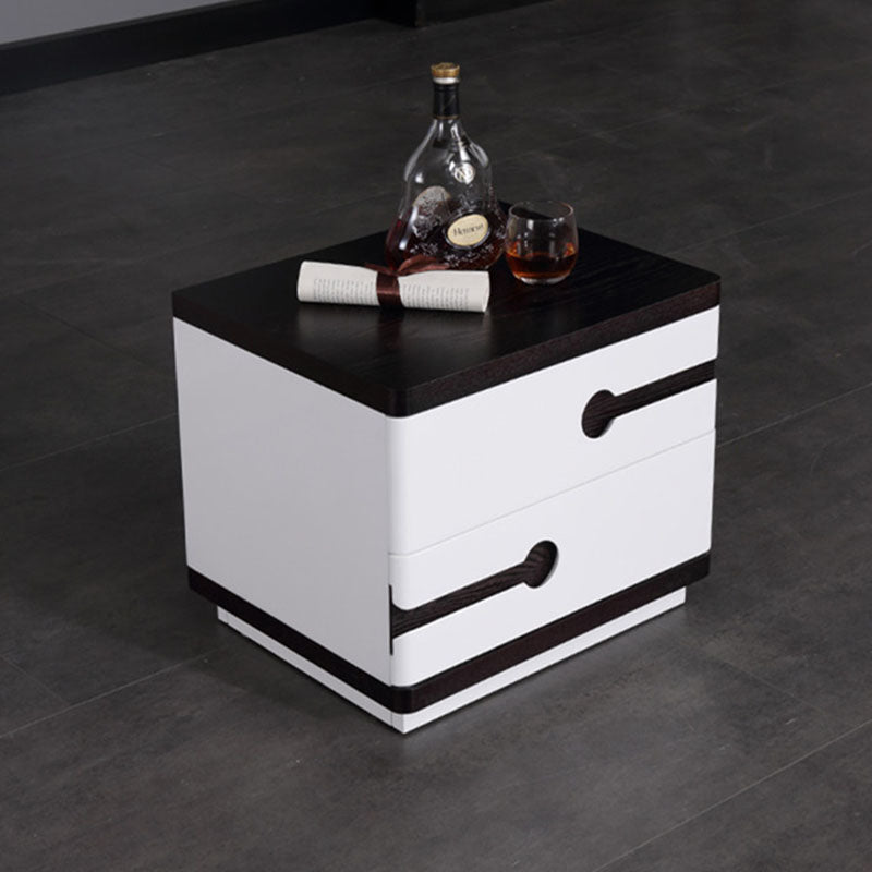 Contemporary Scandinavian Veneered Plywood Bedside Table - Two Drawer Walnut White Contrast Nightstand For Bedroom
