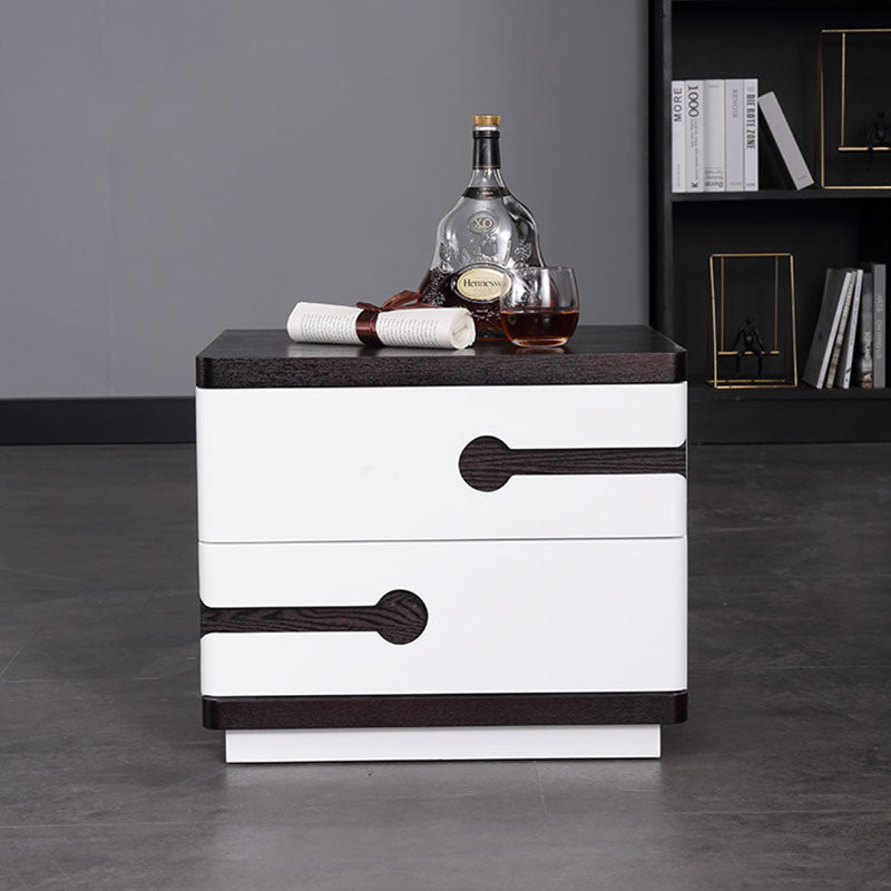 Contemporary Scandinavian Veneered Plywood Bedside Table - Two Drawer Walnut White Contrast Nightstand For Bedroom