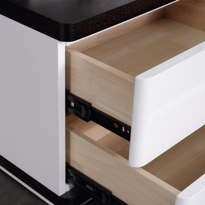 Contemporary Scandinavian Veneered Plywood Bedside Table - Two Drawer Walnut White Contrast Nightstand For Bedroom