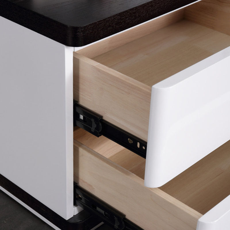 Contemporary Scandinavian Veneered Plywood Bedside Table - Two Drawer Walnut White Contrast Nightstand For Bedroom